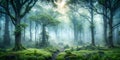 A dense mystical fog enveloping an ancient forest AI-Created Content
