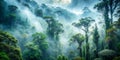 A dense mystical fog enveloping an ancient forest AI Generative