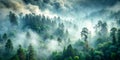 A dense mystical fog enveloping an ancient forest Generative By AI