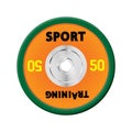 Dense orange weight plates numbered weights. 50. Illustration equipment for barbells. GYM, fitness center with provision