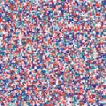 Dense Packed Noise Close Up Mini Pixel Grid Mosaic Texture Background. Classic Blue Red White Abstract Macro Seamless Pattern.