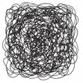 Dense pattern of black scribbles intertwines chaotically on a white background. The Royalty Free Stock Photo