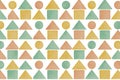 Dense Seamless Geometric Pattern with Pastel Shapes in Triangle, Circle, and Square Forms Royalty Free Stock Photo