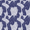 Dense seamless pattern of blue tropical banana palm leaves, hand drawn vector illustration