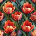 Dense Seamless Tulip Blossoms Pattern Royalty Free Stock Photo