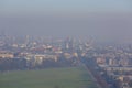 Dense smog over the city, air pollutant, aerial view of the old town Krakow, Poland. Royalty Free Stock Photo