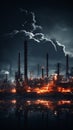 Dense Smoke Billowing From Industrial Factory. Generative AI.