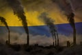 Global warming concept - heavy smoke from plant pipes on Colombia flag background with place for your content - industrial 3D