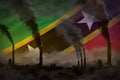 dense smoke of plant chimneys on Saint Kitts and Nevis flag - global warming concept, background with place for your logo -