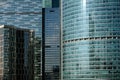 Dense standing buildings of down town area in Moscow City International Business Centre skyscrapers front view close up Royalty Free Stock Photo