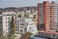 Dense urban area with massive row houses in the city of Prague (Czech Republic) from an aerial view