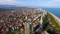 Densely built-up Black Sea resort city, Batumi Georgia aerial view, real estate