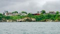 Densely packed ocean view houses in Narragansett after a storm