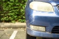 Dent car scratch close-up. Crashed car in accident Royalty Free Stock Photo