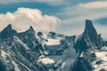 The Dent de Geant Giant`s Tooth and Dome de Rochefort above the Valee Blanch nesr Mont Blanc Royalty Free Stock Photo
