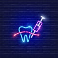 Dental anesthesia neon icon. Sign for dentistry clinic. Orthodontics concept