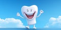 Dental banner with smiling tooth over blue sky background