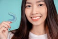 Dental Beautiful smiling of young asian woman with retainer braces glad emotion Royalty Free Stock Photo
