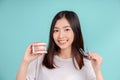 Dental Beautiful smiling of young asian woman with retainer braces glad emotion Royalty Free Stock Photo