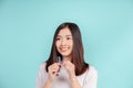 Dental Beautiful smiling of young asian woman with retainer braces glad emotion with white teeth Royalty Free Stock Photo