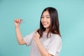Dental Beautiful smiling of young asian woman with retainer braces glad emotion Royalty Free Stock Photo