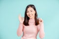 Dental Beautiful smiling of young asian woman with retainer braces glad emotion Royalty Free Stock Photo