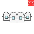 Dental braces color line icon, dental and stomatolgy, teeth with braces sign vector graphics, editable stroke filled