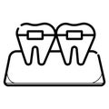 Dental braces hand drawn outline doodle icon. Dentistry, stomatology and orthodontist concept. Vector sketch illustration for