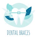 Dental braces. Healthy tooth. Oral dental hygiene. Dental care