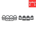 Dental braces line and glyph icon, dental and stomatolgy, teeth with braces sign vector graphics, editable stroke linear