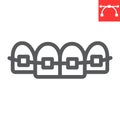 Dental braces line icon, dental and stomatolgy, teeth with braces sign vector graphics, editable stroke linear icon, eps