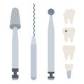 Dental burs with dental implants vector icon flat isolated