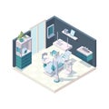 Dental cabinet. Clinic interior stomatology room with professional furniture dentists medical chair vector 3d isometric Royalty Free Stock Photo