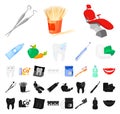 Dental care cartoon, black icons in set collection for design. Care of teeth vector symbol stock web illustration. Royalty Free Stock Photo