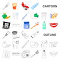 Dental care cartoon icons in set collection for design. Care of teeth vector symbol stock web illustration. Royalty Free Stock Photo