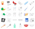 Dental care cartoon,outline icons in set collection for design. Care of teeth vector symbol stock web illustration. Royalty Free Stock Photo