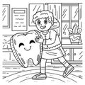 Dental Care Child Hugging Giant Tooth Coloring