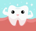 Dental care concept. clean and dirty tooth on blue background. cute teeth character. vector illustration.