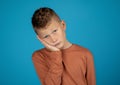 Dental Care Concept. Preteen Boy Having Tooth Ache Looking At Camera Royalty Free Stock Photo