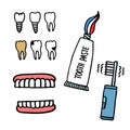 Dental care doodle icons, vector illustration