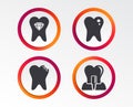 Dental care icons. Caries tooth and implant.