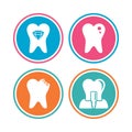 Dental care icons. Caries tooth and implant.