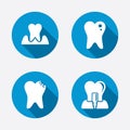 Dental care icons. Caries tooth and implant