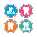 Dental care icons. Caries tooth and implant. Royalty Free Stock Photo