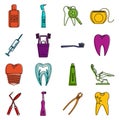 Dental care icons doodle set