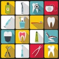 Dental care icons set, flat style Royalty Free Stock Photo