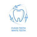 Dental care icons. Tooth with arrows isolated on white.