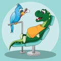 Dental care for kids. Happy dinosaur with dentist