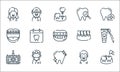 Dental care line icons. linear set. quality vector line set such as cavities, clean, dentist, kid, dentist, braces, plaque,