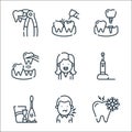 dental care line icons. linear set. quality vector line set such as sensitivity, toothache, kids, electric toothbrush, girl,